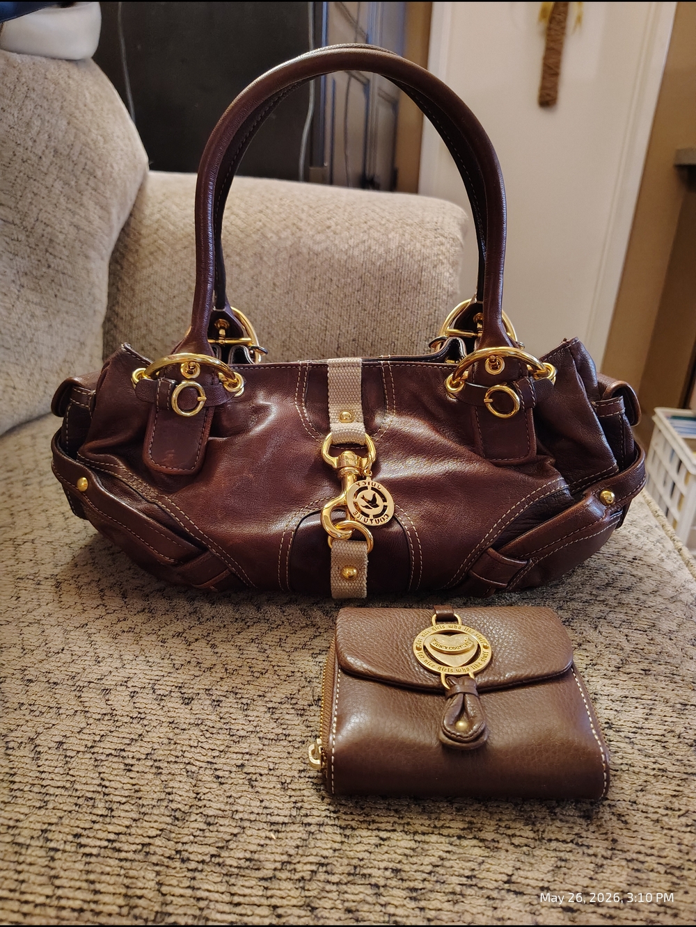 Vintage Y2K Juicy Couture Brown Leather Women’s Satchel & Matching Wallet